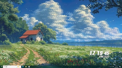 蓝天白云树木河流桌面主题