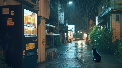 雨夜小巷猫咪