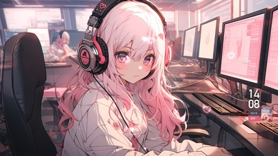 清纯粉发电竞女孩	