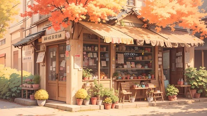 4K唯美秋天街道解忧杂货铺