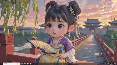 汉服小姑娘在等她的玩伴