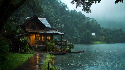 治愈雨中湖畔小屋