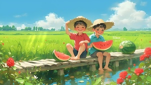 田间一起吃西瓜