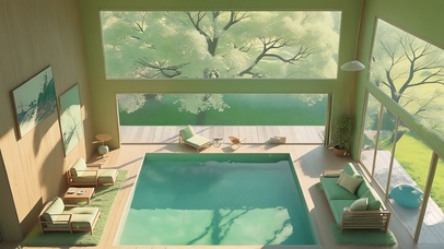 充满绿意的泳池房间