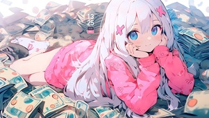 躺在钱堆里的少女