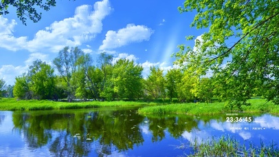 4k 蓝天白云绿林湖泊