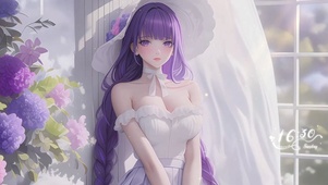 唯美窗边紫发美女