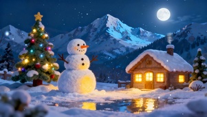 毛毡风格圣诞小屋雪人