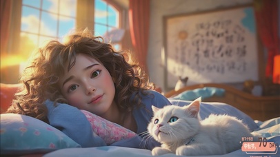 赖床的少女与猫