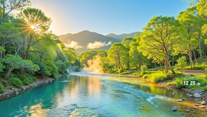 护眼清晨河流风景