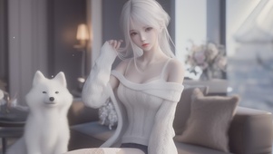 唯美可爱女孩和小狗