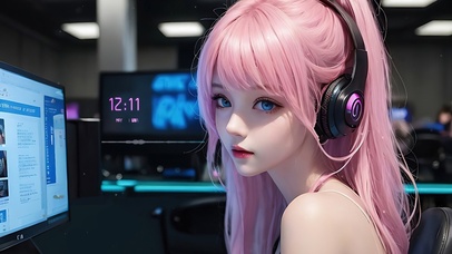 4K清纯粉发电竞女孩