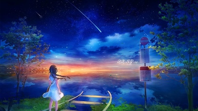 治愈唯美星空湖边少女