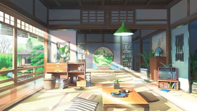 日式庭院温暖阳光