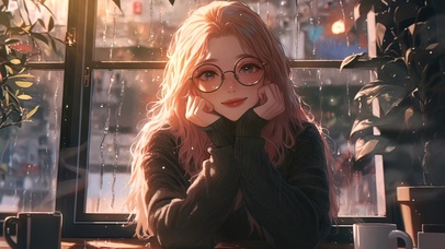 咖啡馆甜美少女