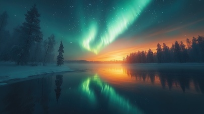 唯美北欧雪原极光