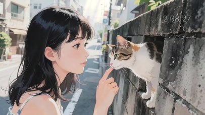 清晨上学路上逗猫