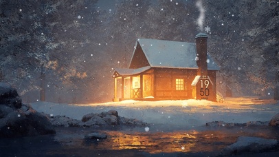 唯美冬日雪天房子