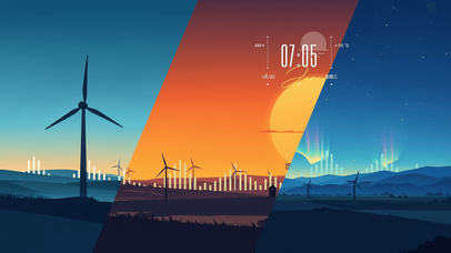 唯美风车田野-随时间变化