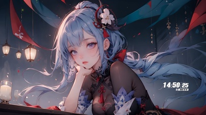 清纯灯火蓝发少女