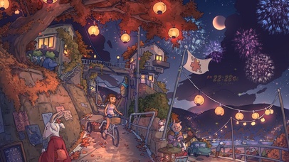 治愈夜晚秋叶小镇