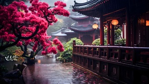 粉色梅林山水