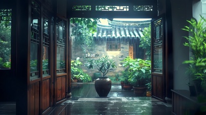 雨天 庭院