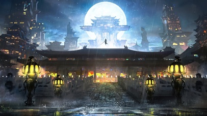 4K赛博朋克夜晚古风城市