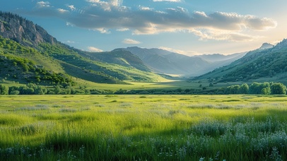 绿色护眼一望无垠高山绿草地