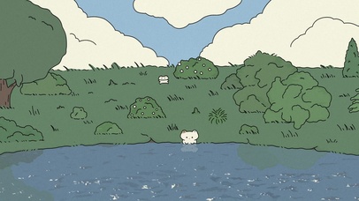 护眼插画小猫咪小河边