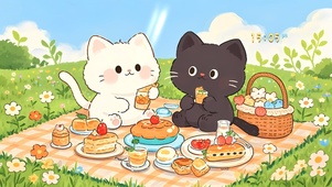 可爱野餐猫咪