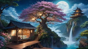 唯美古风树下小屋