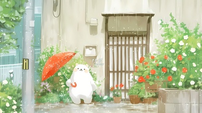 雨中撑伞小熊