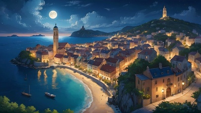 夜晚的港口小镇