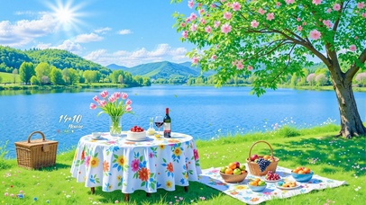 护眼湖边豪华野餐