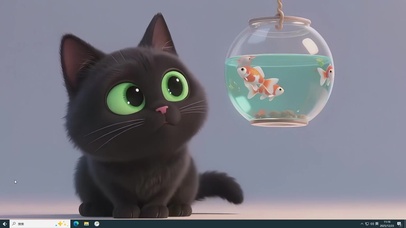 可爱逗鱼小黑猫主题