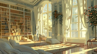 午后夕阳时分的书房