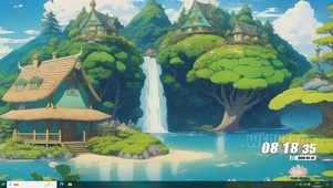 护眼白云树木河流桌面主题