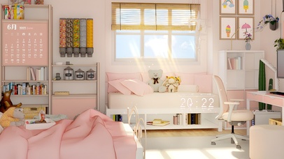 唯美清新粉少女房间