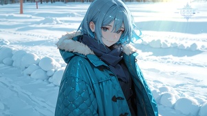 唯美蓝发雪景少女