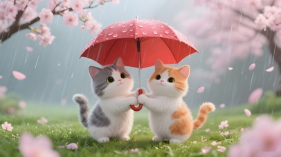 雨天打伞的猫咪
