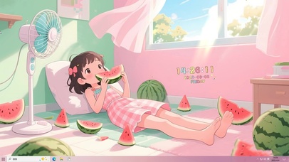 清凉夏日吃瓜女孩