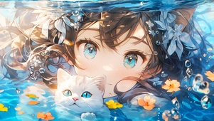 水下女孩和猫咪4K