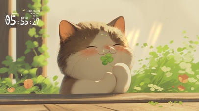 手握幸运草的猫咪