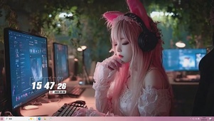 电脑旁女孩桌面主题