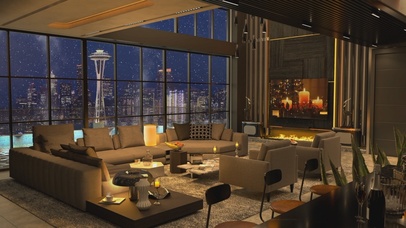 唯美治愈浪漫雪夜城市房间