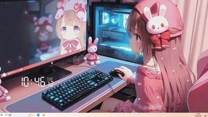 电脑旁女孩桌面主题