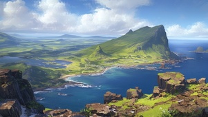 崎岖火山岛海景