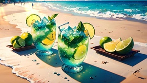 夏日沙滩上的饮料