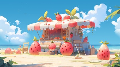 清新 海边草莓小卖部